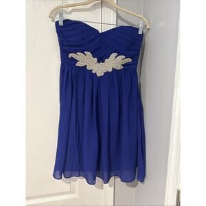 NWT Minuet Royal Blue Dress With Beaded Detail Short Size Small